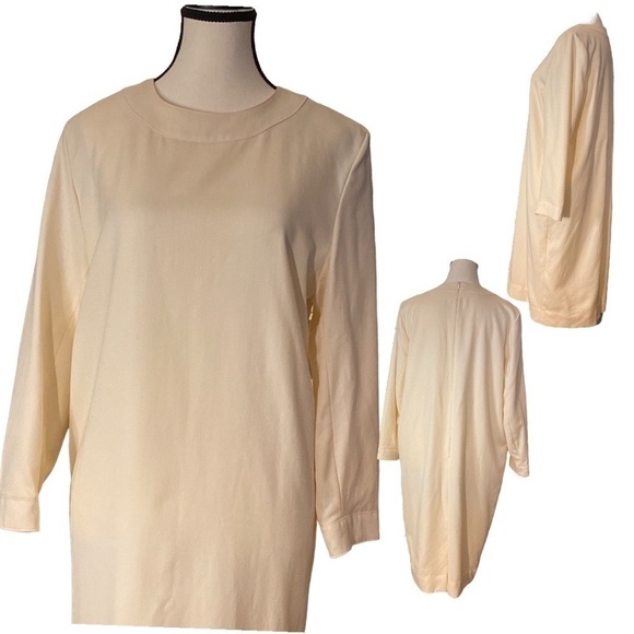 LEIGH Morgan- ivory 100% virgin wool 3/4 length sleeve midi shift dress size 10 - Picture 9 of 12